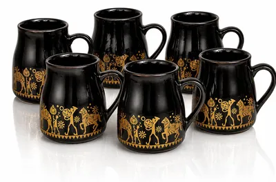 6er-Set Keramik-Kaffeetassen 160 ml, flaschenförmig, schwarz