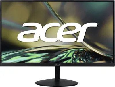 A computer monitor displaying the Acer logo and a colorful abstract background.
