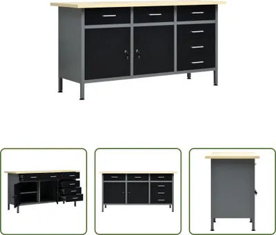 Produktbild von The Living Store Arbeitstisch Schwarz 160 x 60 x 85 cm Stahl