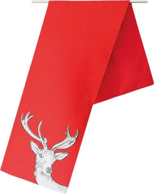 Produktbild von Tischläufer ESTHER Hirschköpfe Stick rot grau Polyester 40 x 140 cm