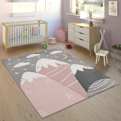 Immagine prodotto di Tappeto per bambini Tappeto Camera dei bambini Ragazzo Ragazza Montagne Stelle Nuvole 3D Grigio Rosa Dimensioni 140x200 cm