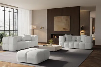 Productafbeelding van Sofaset Designersofa VEGA, 3-2 persoons, inclusief hocker, bekleed met stof Egon, kleur wit