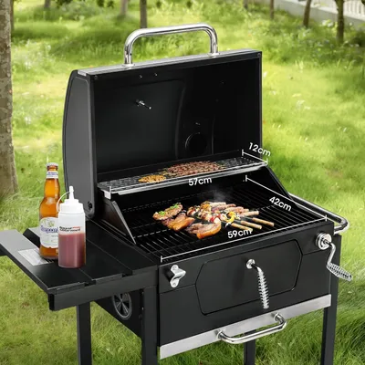 Produktbild von Holzkohlegrill mit Klapptisch & Verstellbarer Temperatur - 59 x 42 cm