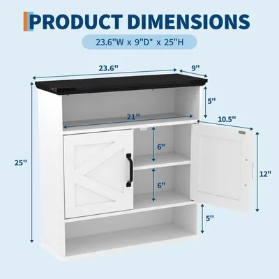 Produktbild von Wandmontierter Medizinschrank - Badezimmerschrank ohne Spiegel - verstellbare Einlegeböden - 63,5x60x23 cm - Holz - weiß