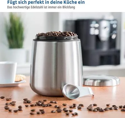 Produktbild von Famanu Kaffeebehälter Edelstahl 500 g - luftdicht, mit magnetischem Dosierlöffel
