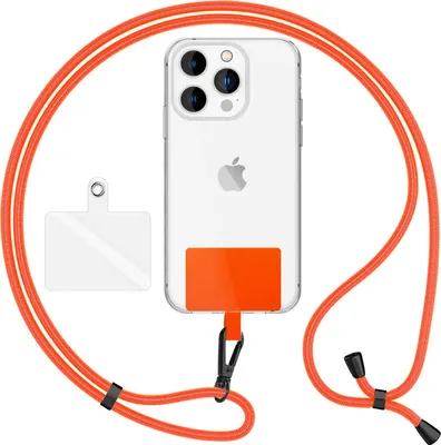 Produktbild von HoldMe Air Edition - Universal Lanyard mit 2 Pads & Karabinerhaken (matt-schwarz) - 160cm Handyband zum Umhängen - Orange