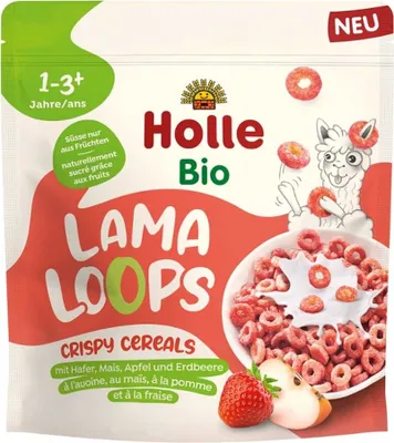 Produktbild von GETREIDEKRINGEL MIT APFEL-ERDBEER-GESCHMACK VON LAMA OHNE ZUCKERZUSATZ AB 1 JAHR  125 g – HOLLE