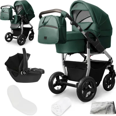 Produktbild von Bergsteiger Capri Kombikinderwagen 3-in-1 – Babywanne, Sportsitz & i-Size Babyschale, Luftreifen, Federung, höhenverstellbarer Griff, faltbar, Zubehör