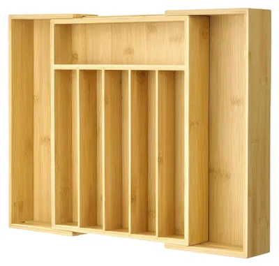 Image de Boîte de rangement pour couverts - Extensible jusqu'à 47 cm, en bambou, avec 8 compartiments