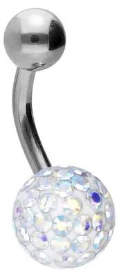 Produktbild von Bauchnabelpiercing Chirurgenstahl Bananabell EPOXY- + CHIRURGENSTAHL-KUGEL Farbe: Silber + Kristall: Regenbogen Stablänge: 8mm