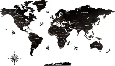 Imagen del producto de Decoración de pared en forma de mapa mundial, hecha de madera, color . Mapa del mundo, ideal para decorar paredes en oficinas, salones, dormitorios (200x114 cm)