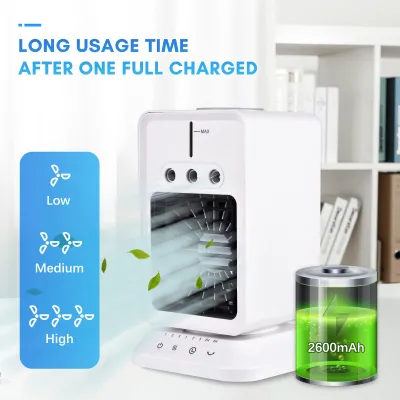 Obrázek produktu pro Přenosný stolní chladicí ventilátor Mini Air Cooler Pokojový zvlhčovač se 3 rychlostmi větru Nastavitelný směr větru Časovač USB Odpařovací pro domácí ložnice Kancelář Venkovní kempování Použití