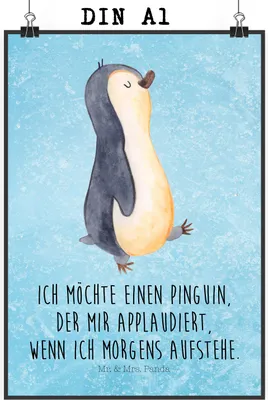 Produktbild von Mr. & Mrs. Panda Bild Pinguin marschieren DIN A1 - Eisblau - Geschenk, Plakat, Familie, Schwester, Deko, Spazieren, wanddeko, drucke, Unausgeschlafen, Wandbild, Aufstehen