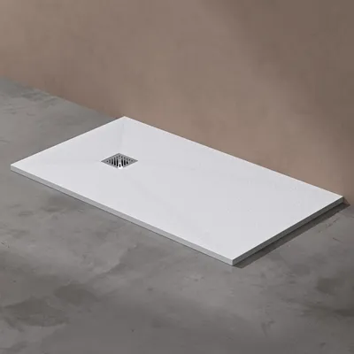 Produktbild von doporro Duschwanne Duschtasse 90x140x3cm aus Mineralguss in Weiß Rechteckig DIN-Anschlüsse für bodenebene Montage geeignet Geoma09