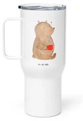 Produktbild von Mr. & Mrs. Panda Edelstahlbecher Bär Kaffee - Weiß - Geschenk, Motivation, Isolierbecher, Kaffee-to-go-Becher, Guten Morgen, Bären, Teetasse, To-Go-Becher, thermosbecher