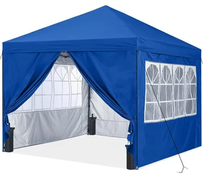 Productafbeelding van Pop-up paviljoen, 2,5 x 2,5 meter, waterdicht, zonwering, voor gebruik in de tuin of buiten, wit, met accessoires