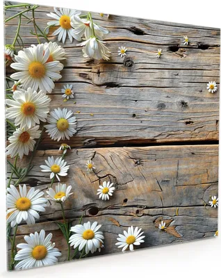 Produktbild von Küchenrückwand Spritzschutz Glas mit Motiv Holz und Gänseblümchen 40 x 40 cm