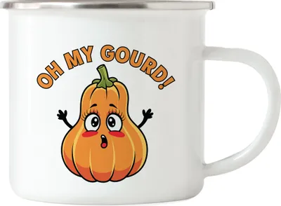 Produktbild von Oh My Gourd Kürbismotiv Emaille-Tasse Geschenkidee Herbst Halloween Erntedank