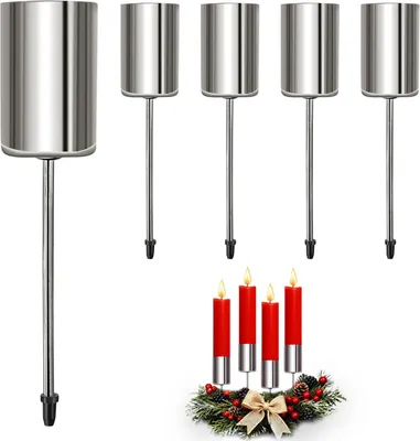 Productafbeelding van Adventskrans kaarsenhouder zilver set van 4 - staafkaarsenhouder van metaal, hoogte 11 cm, Ø 2,5 cm, adventskandelaar om in te steken, kandelaar