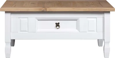 Zdjęcie produktu dla vidaXL Stolik kawowy w stylu meksykańskim drewno sosnowe biały 100x55x45 cm - Stoliki kawowe