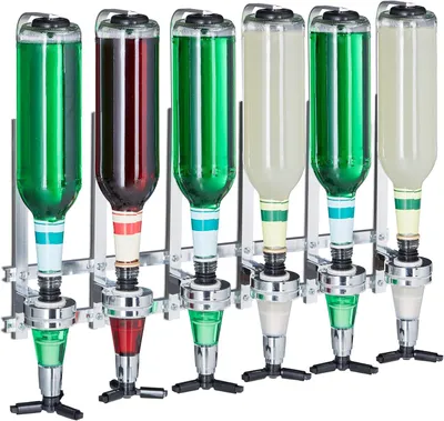 Productafbeelding van Bar butler muur - Drankdispenser voor 6 flessen - Professioneel - 3 cl - Bar accessoire - 53x36x11 cm - Zilver