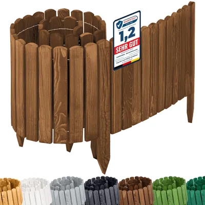 Produktbild von Garronda Rasenkante Holz Beeteimfassung imprägniert 200 cm x 40 cm Flexibler Rollborder Zaun für Garten GD-0110 (Dunkelbraun, Höhe: 40 cm)