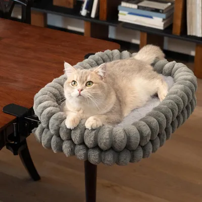 Image de Panier pour chat, bureau pliable, gris, 53x38 cm, structure en métal