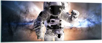Produktbild von Bilder auf glas - Astronaut Erde Raum - 140x50cm - Glasbilder - Wandbilder - Kunstdruck - zum Aufhängen bereit - Wanddekoration aus Glas - Glas Bilder - Wandbild auf Glas - Einteilig - GAB140x50-2848