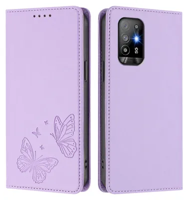 Produktbild von Lederhülle für Oppo A94 5G, Schmetterling Prägung Leder Brieftasche Schutzhülle mit Ständer Violett