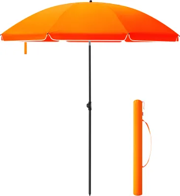 Produktbild von ACAZA Stockschirm - Strandschirm - 200 cm Durchmesser - runder / achtkantiger Gartenschirm - Neigbar - Kippbar - mit Tragetasche - Orange