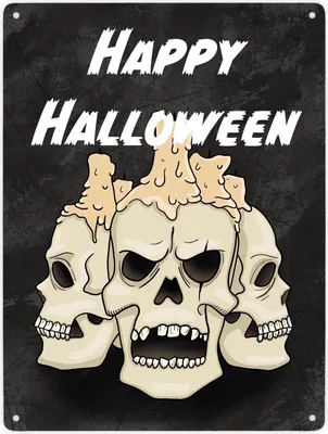 Produktbild von Metallschild XXL in 28x38 cm für Halloween mit Totenköpfen und Schriftzug -
