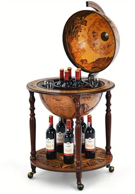 Zdjęcie produktu dla Globe Wijnbar - Kredens do wina - Stojak na wino - Wózek na wino - Stolik pomocniczy - Mobilny, na kółkach - Antyczny włoski design