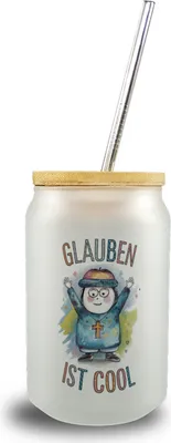 Produktbild von Glauben ist cool Trinkglas mit Bambusdeckel