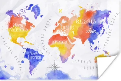 Produktbild von MuchoWow® Poster Weltkarte - Aquarell - Rot - Blau 90x60 cm - Schlafzimmer