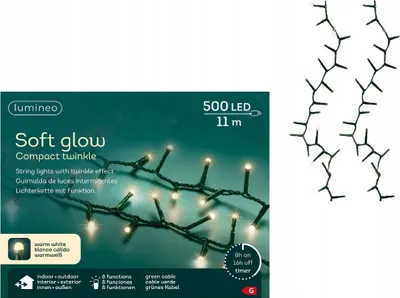 Produktbild von LED Weihnachtsbaum Lichterkette 500 warmweiße LEDs, 16m, 8 Modi, Timer, Innen/Außen, IP44
