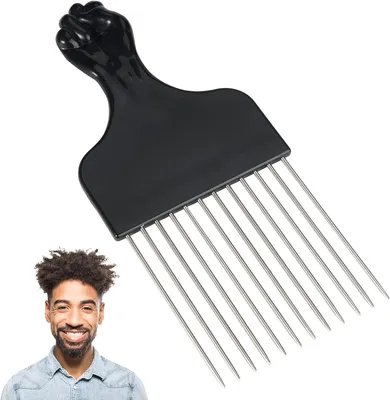 Produktbild von Metall-Afrokamm, breitzinkiger afrikanischer Haarkamm, Lockenbürste, Bartbürste, Styling-Tool für Männer mit lockigem Haar