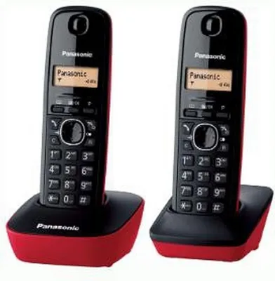 Produktbild von Panasonic KX-TG1612, DECT-Telefon, Freisprecheinrichtung, 50 Eintragungen, Anrufer-Identifikation, Schwarz, Rot