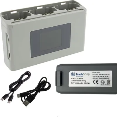 Produktbild von Trade-Shop 2in1 Set: Li-Polymer Akku 2500mAh + Triple USB-C Ladegerät Powerbank kompatibel mit DJI Mini 2 SE, Mavic Mini 2, Mini 4K Drohne