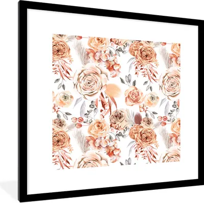 Produktbild von MuchoWow® Gerahmtes Poster Blumen - Bohème - Muster 40x40 cm - Poster mit Schwarzem Bilderrahmen Wandposter Rahmen Foto Bilder - Poster - Plakat im Rahmen