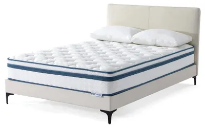 Obrázok produktu pre Matrac s pružinovou výplňou, rozmery 120x200 cm - tvrdosť H3 (stredná) - 7-zónová ortopedická - s pamäťovou penou a gélom - chladivý poťah z lyocellu - výška 25 cm - svetlomodrá