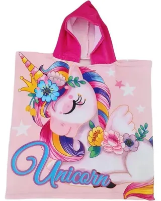 Produktbild von Poncho-Strandhandtuch – Schnelltrocknendes Mikrofaser – Einhorn – 55 x 110 cm