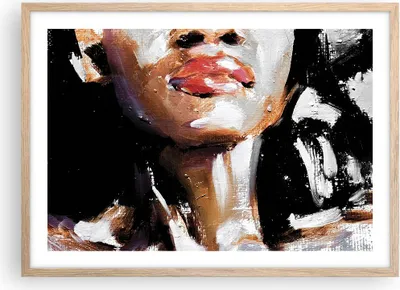 Produktbild von Gerahmtes Poster - Rahmen in heller Eiche - Öl Mund Frau - 70x50 cm - Wand Bild - Wanddeko - Wandbilder - Kunstposter - Wandposter - Bilderrahmen - Bilder - Kunstdruck - P2NAA70x50-4724