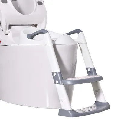 Obrázek produktu pro Primabobo® Toaletní sedátko pro děti se schůdky Stupátko Toaletní sedátko pro děti Stabilní protiskluzový schůdek, bílá a šedá barva