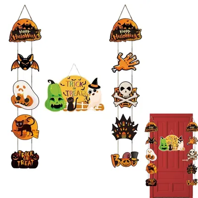 Halloween-Deurbord, Cartoon-Geist, 31x29 cm, Papier, Orange/Schwarz