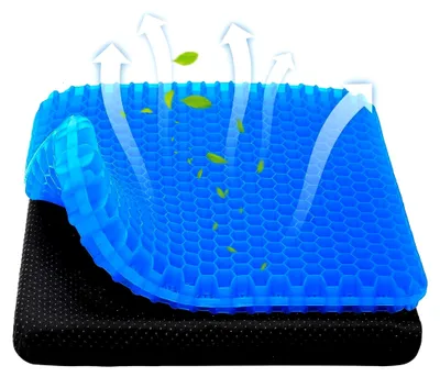 Produktbild von Orthopädisches Gel Sitzkissen, Doppelt Dickes Gel Sitzkissen mit Rutschfestem Bezug, Lindert Druck und Schmerzen im unteren Rückenbereich, Geeignet für Langzeit-Sitzende