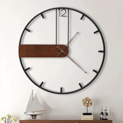 Produktbild von Yumyolk Wanduhr, große Wanduhr ohne Ticken, moderne Wanduhr aus Holz, schwarzbraun, 60 cm, Vintage-Retro-Stil, Wohnzimmer im Landhausstil