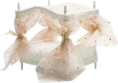 Produktbild von Prinzessin Bettmodell handgefertigt schöne Hochsimulation exquisit feine Verarbeitung Dekoration 1/12 Skala Dollhouse Künstliche Mini -Mesh -Prinzessin -Bett Rollenspiel-Rosa