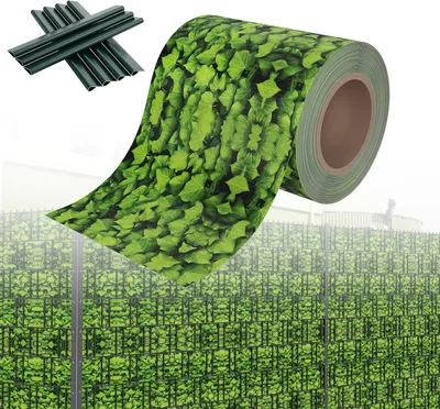 Immagine prodotto di Striscia protettiva in PVC per recinzioni, pellicola protettiva, pannelli a griglia, recinzione da giardino, 65 metri x 19 cm, con 40 clip di fissaggio. Adatta per recinzioni, siepi e arbusti