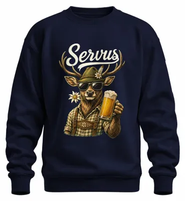 Produktbild von Servus Hirsch Bayern Trachtenshirt Lederhose Sweatshirt Pullover, Navy, 3XL