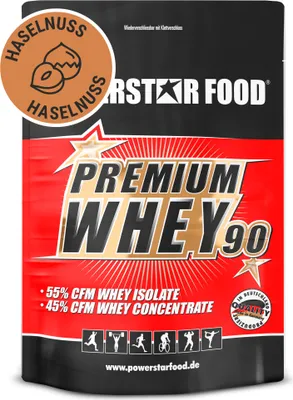 Produktbild von Powerstar PREMIUM WHEY 90 | 90% Protein i.Tr. | Whey-Protein-Pulver 4000 g | 55% CFM Whey Isolat & 45% CFM Konzentrat | Eiweiß-Pulver Hazelnut